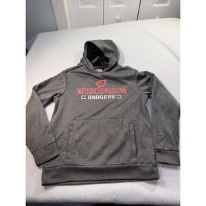 Wisconsin Badgers Sweatshirt Mens M Box Seat  Gray Pullover Hooded Sweatshirt